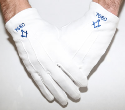Masonic Gloves Embroidered With Lodge Number Choice of Colour